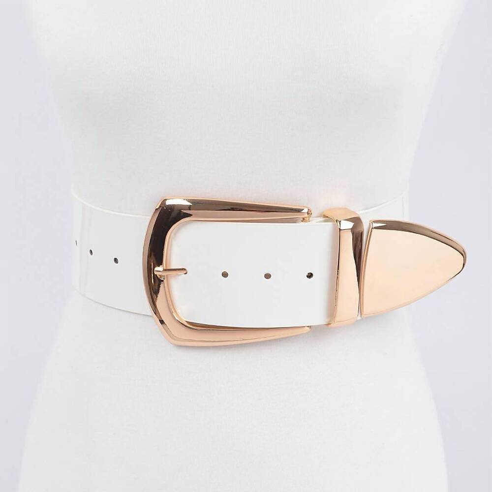 NEW 3AM BY H&D ACCESSORIES women's vegan patent leather wide belt - plus in whit